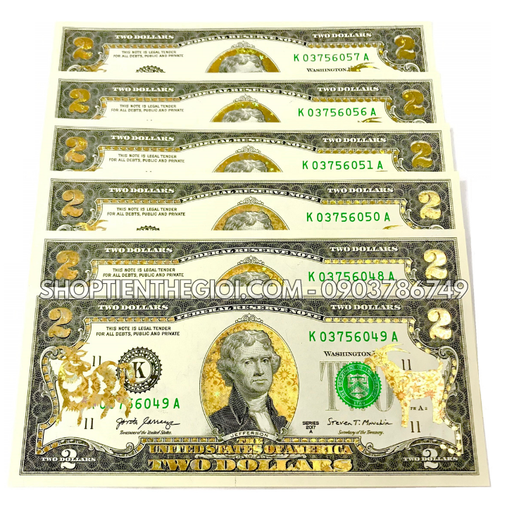 Tiền 2 USD In Hình Con Dê 3D nhũ vàng